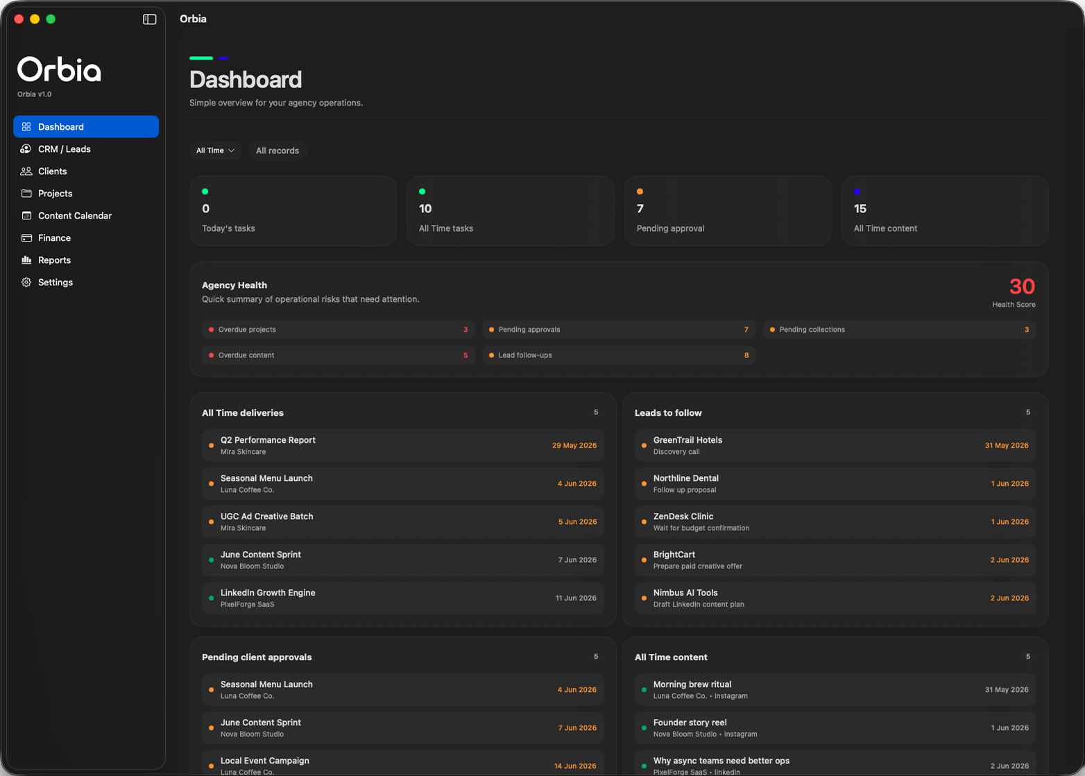 Orbia macOS dashboard preview